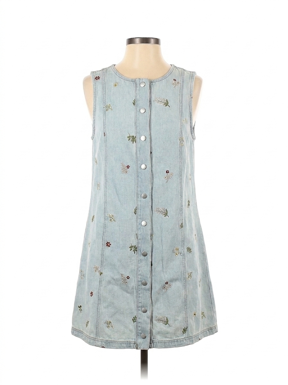 NEW BLU PEPPER denim button down embroidered dress in light blue